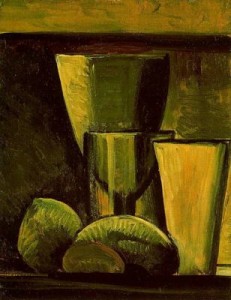 Bodegón con vasos y frutas. 1908.Picasso.Museo Thyssen-Bornemisza