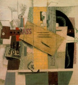 Botella de Bass, clarinete,guitarra,violín...1913-14.Picasso. G. Pompidou
