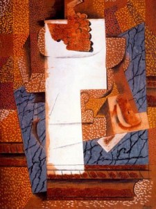 Composición con racimo de uvas y peras cortadas. 1914.Picasso MUseo del Hermitage.