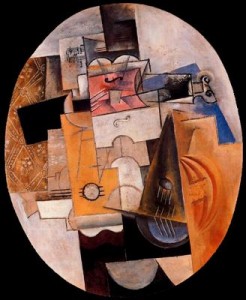 Instrumentos musicales.1912. Picasso. Óleo y yeso sobre lienzo. Museo del Hermitage. San Perters.