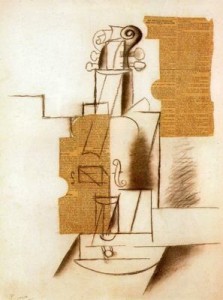 Violín. 1913-14. Picasso. Papeles pegados y carboncillo sobre papel. Centre Georges Pompidou. París.