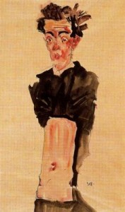 autorretrato con barriga al aire. 1911. acuarela y lápiz. Graphische Sammlung Albertina. Viena. Austria.