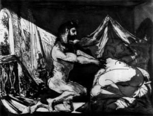 fauno quitando el velo a una mujer. 36. picasso.museo picasso de parís. paris.