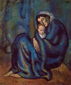 mujer acurrucada y niño 1901 picasso periodo azul