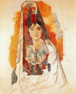 mujer con vestido español (la salchichona). 17. picasso. museo picasso, barcelona.