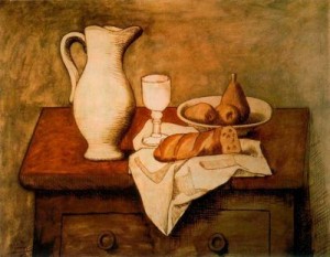 naturaleza muerta con jarro y pan. 21. picasso. colección baron e. de rothschild