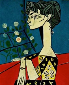 retrato de jacqueline roque con rosas. 54. picasso. museo picasso . paris