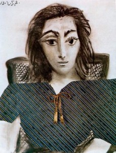 retrato de jacqueline. 57. picasso. colección particular. collage y carboncillo.
