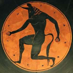 Kylix ático de figuras negras, c. 515 a.C (tondo) - Minotauro. MAN Madrid