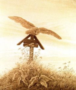 1836-37. Búho en la tumba. Sepia.