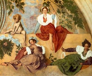 1519-21. Fresco de Vertumno y Pomona. Poggio a Caiano. Villa Medicea. Florencia. Italia.