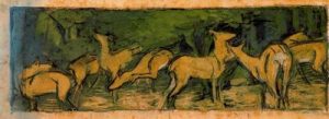 1907. Ciervos al borde del bosque.