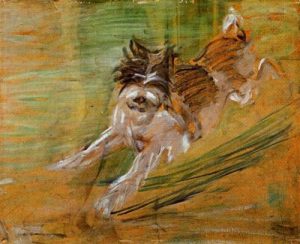 1908. Perro saltando, Schlick.