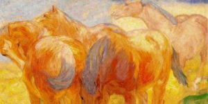 1908. Pintura de caballos de grandes longitudes. 104,8 x 206cm.