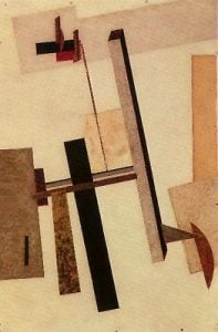 1920. Proun 2C. Óleo sobre papel y metal sobre madera.