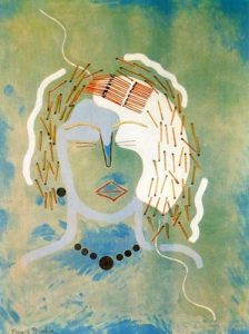 1924-25. La mujer de las cerillas II. Óleo y collage sobre tela.