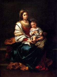 1650. La Virgen del Rosario con el niño. 166 x 125 cm. Museo Goya. Castres. Francia.