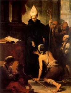 1668. Santo Tomás de Villanueva dando limosna. 283 x 188cm. Museo de Bellas Artes de Sevilla. España.