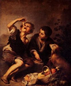1670-75. Niños comiendo en una tartera. 123,5 x 192 cm. Alta Pinakothek Munich. Alemania.