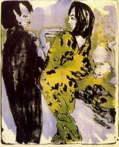 1913. Pareja joven. Lithograph, pintada en color. MOMA. USA.