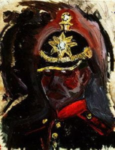 1914. Autorretrato con casco de artillero.