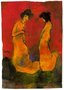 Dos mujeres en bata larga.