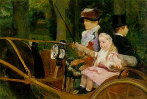 1879-81. Mujer y niña conduciendo.