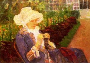 1880. Lydia cosiendo en el jardín de Marly.