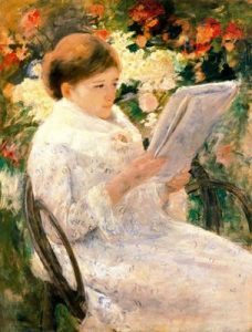 1880. Lydia leyendo en el jardín.