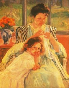 1902. Madre joven cosiendo.