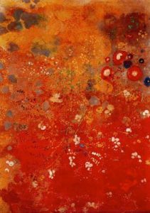 1906. Flores. Tablero rojo.