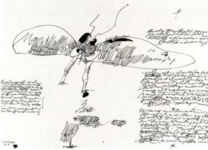 1971. Personaje en el desierto. Dibujo sobre papel.