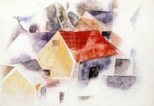 1917. Casas con tejados rojos. Acuarela.