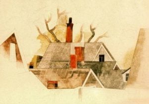 1918. Chimeneas rojas. Acuarela y lápiz sobre papel.
