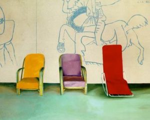 1970. Tres sillas con un detalle de un mural de Picasso. 122 x 152,4 cm.