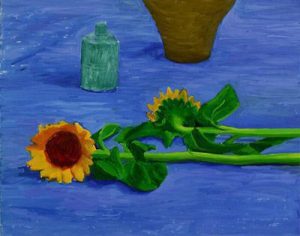 1996. Dos girasoles en una mesa.